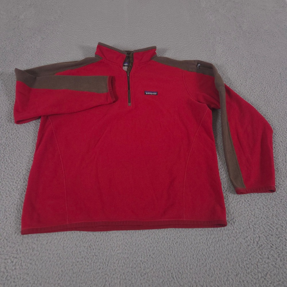 Patagonia Sweater Mens Large Red Araveto Fleece 1/4 Zip Colorblock Jacket 2010